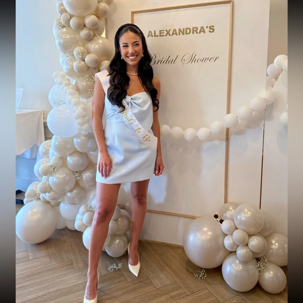 Elegant Light Blue Strapless Dress - Picture 9 of 13